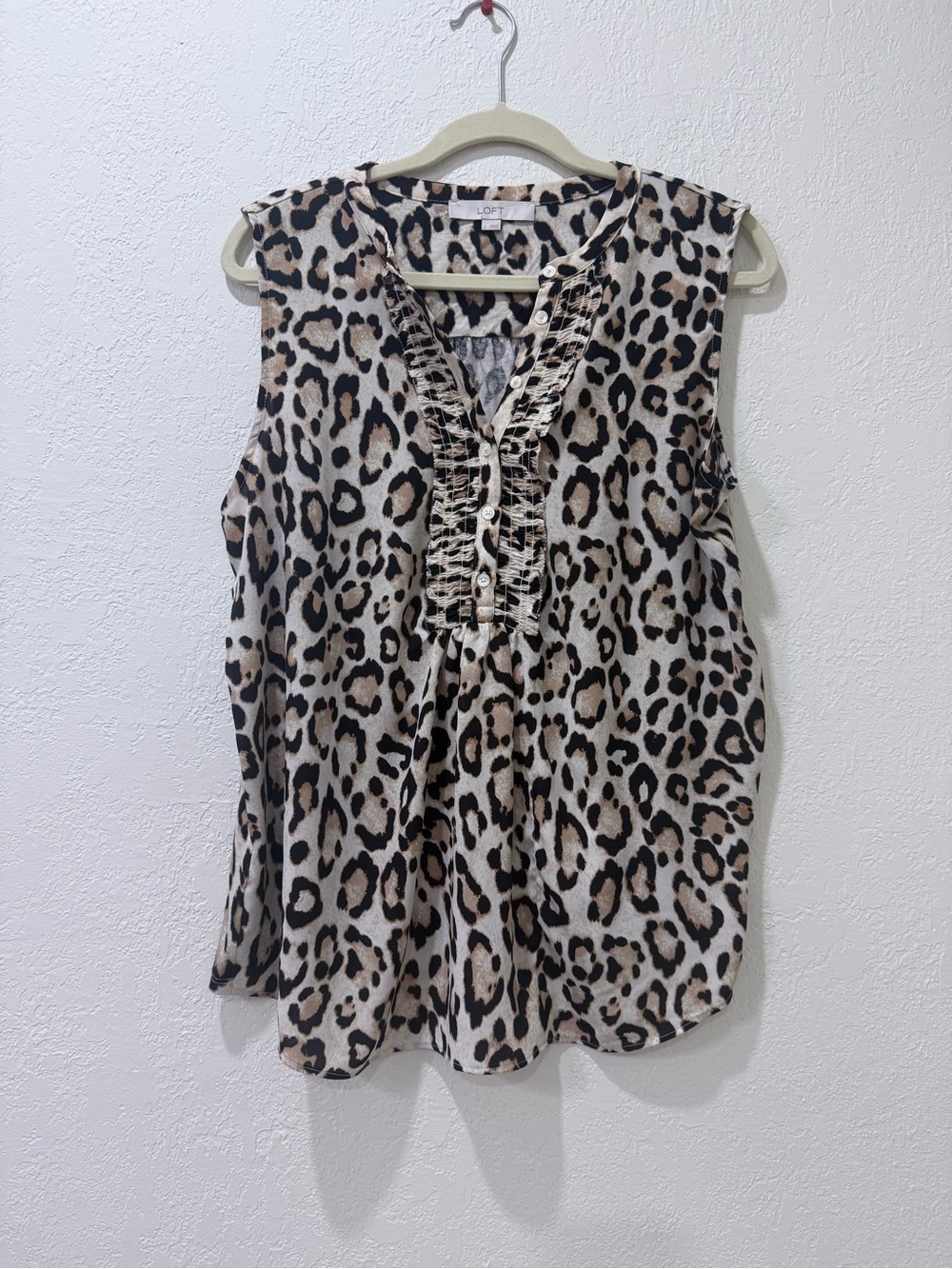 LOFT Leopard-Print Ruffle Front Sleeveless Camisole - Beige & Black